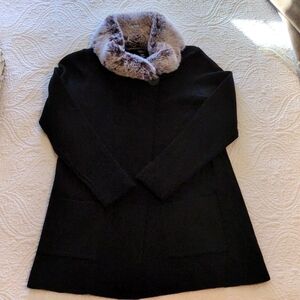 Jones & Co open sweater jacket with faux fur collar size small